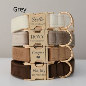 Multiple Colour Velvet Personalise Dog Collar Leash Set With Bow (Option: Grey-XS)